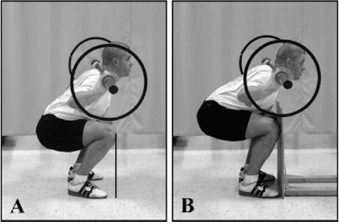demonstration of restricted vs knees over toes squatting