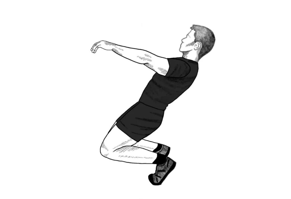 A drawing of an athlete in the middle of a sissy squat as one of the best knee bulletproofing exercises