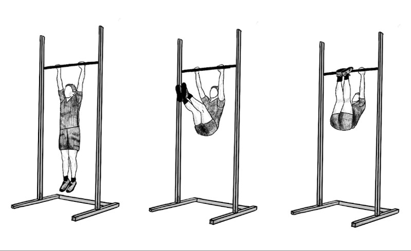 Drawing of toes to bar exercise positions