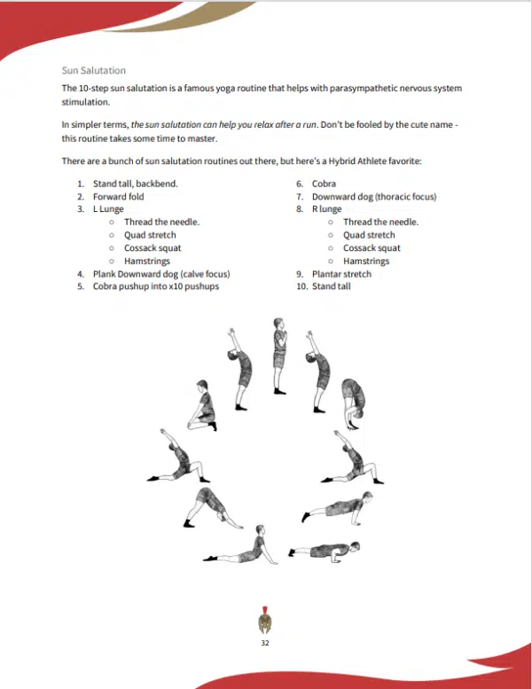 drawing and book page of athlete performing the sun salutation